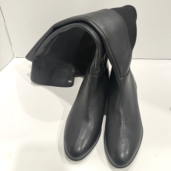 MICHAEL KORS Womens Black Round Toe Stacked Heel Zip-up Leather Boots Shoes 5.5 - Picture 10 of 16